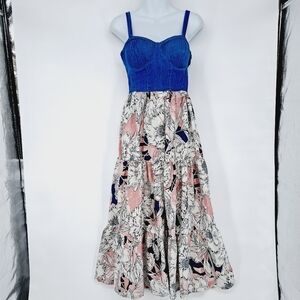 Band of the Free Denim Bustier Tropical Floral‎ Sun Dress Size Small
